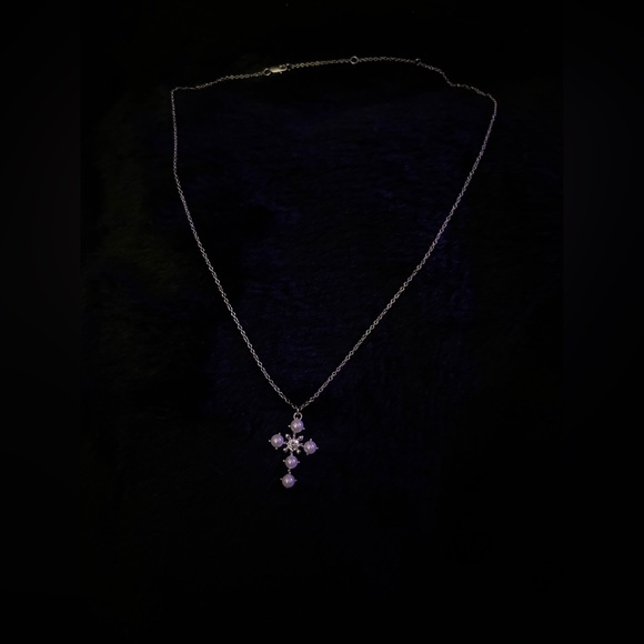 925 Sterling Silver Pearl Cross Adjustable Necklace - Picture 2 of 4